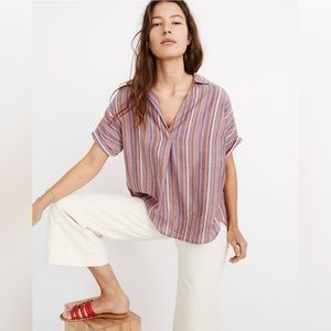 Madewell courier button back shirt rainbow stripe size small